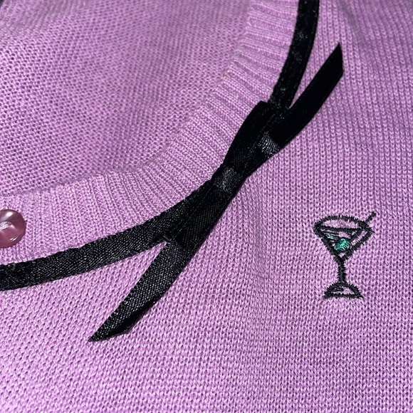 SML Design 3/4 Sleeve Button Down Sweater with Martini Glass Embroidered Design. - Picture 10 of 10